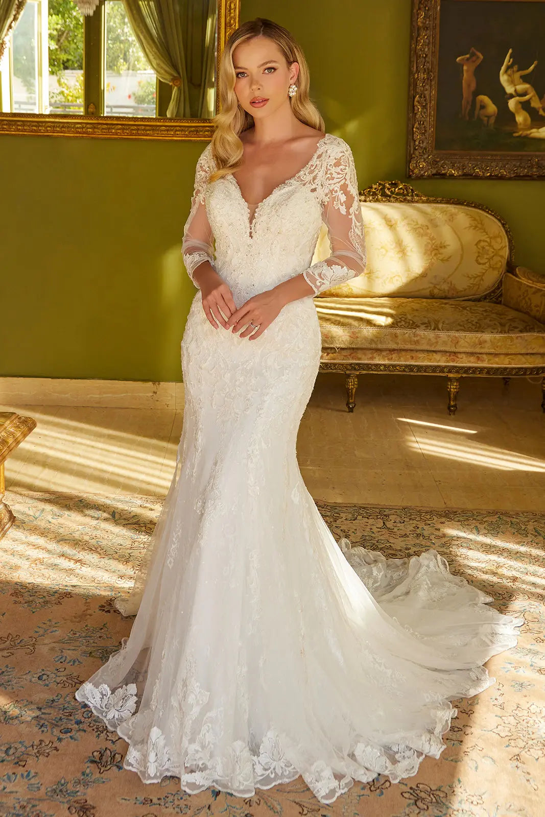 Wedding Dress Trumpet Silhouette 3/4 Sleeves
