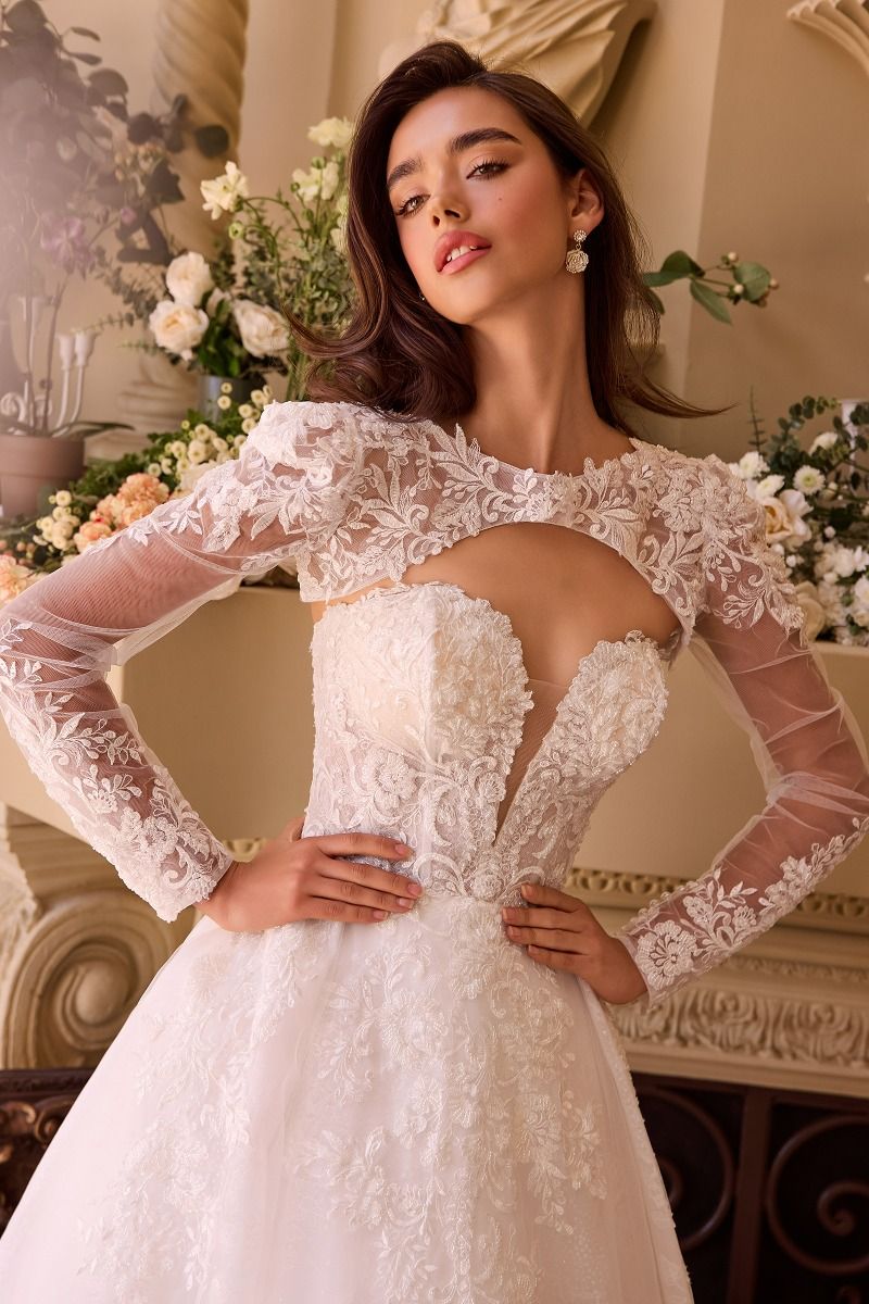 Strapless Wedding Ball Gown & Lace Bolero